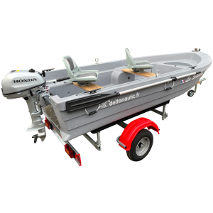 Pack barque Silurine Sport 3m73 + Honda 6CV 4T+ remorque GT + 2 Sièges conforts luxes