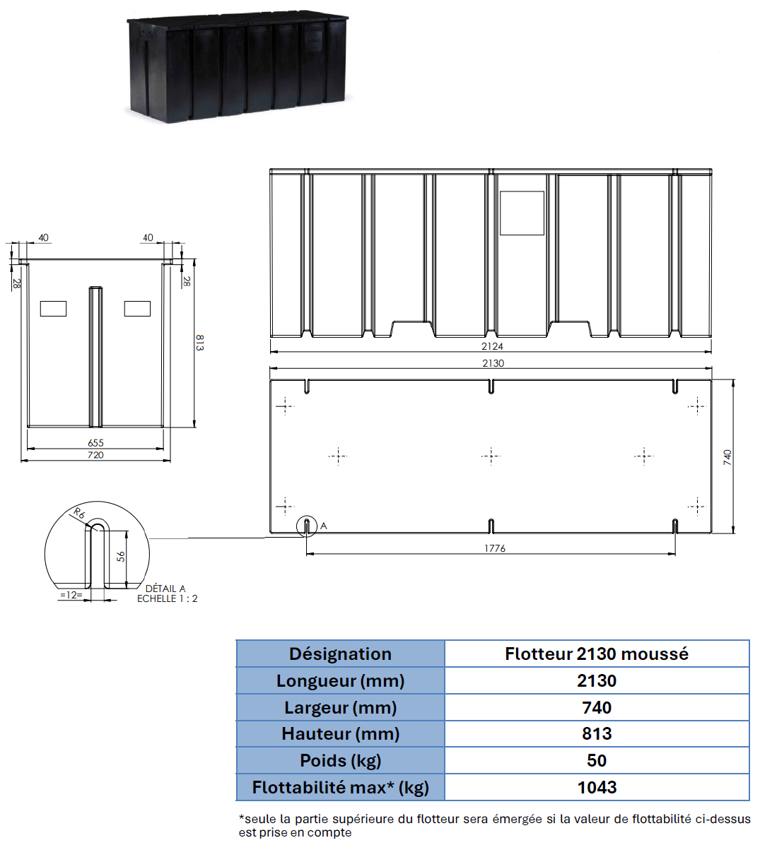 Flotteur pour ponton F 2130 moussé
